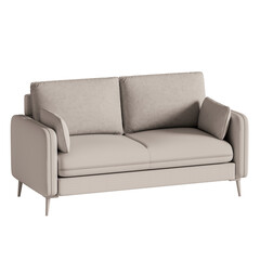 A white couch with two pillows on it