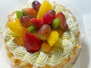 fruit salad in a butter cake