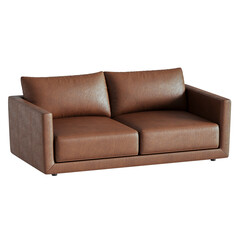 A brown leather couch with two cushions