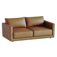 A tan leather couch with two cushions