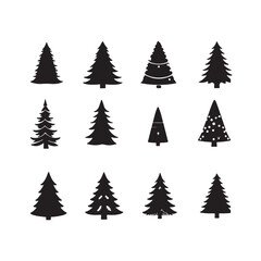 Christmas tree icon set. Vector illustration of pine silhouette