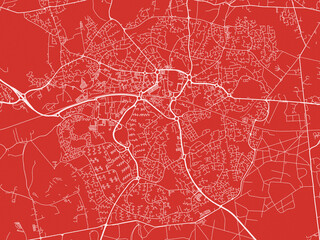 Christmas Map of Bracknell, United Kingdom in Snowy White on Festive Red Background.
