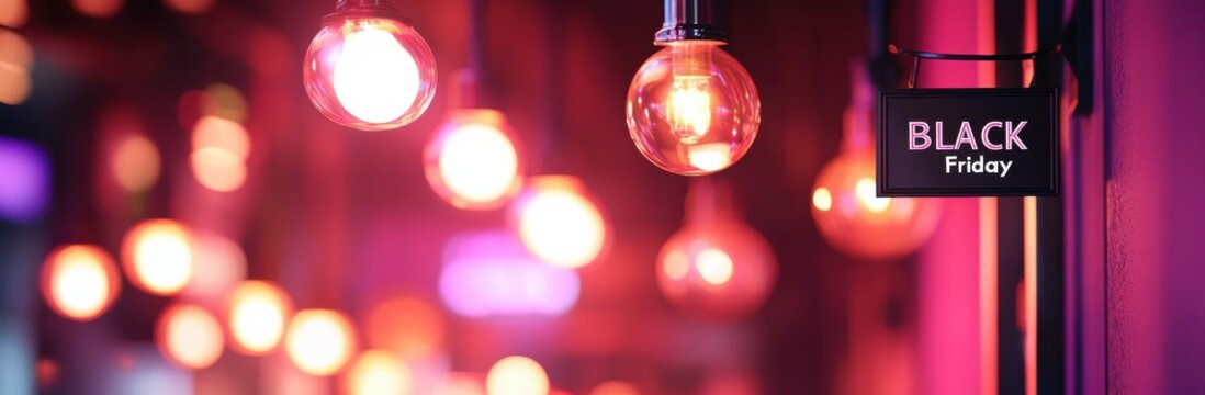 Vibrant Black Friday sale banner with glowing lights and bold text