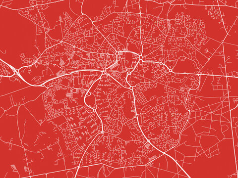 Christmas Map of Bracknell, United Kingdom in Snowy White on Festive Red Background.