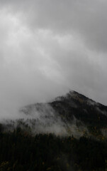 Creepy foggy mountain in the French Alps