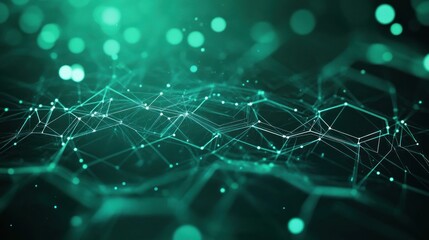 Obraz premium Abstract digital representation of interconnected nodes and particles in a greenish hue.