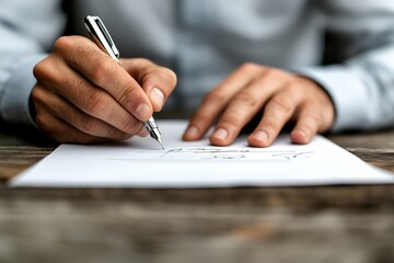A close-up of hands elegantly writing a signature on a piece of paper with a pen, capturing the intimacy and precision of this personal act in detail.