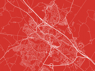 Christmas Map of Ashford, United Kingdom in Snowy White on Festive Red Background.