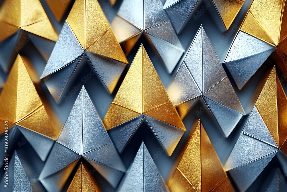 Poster geometric patterns of golden and silver triangles in modern design