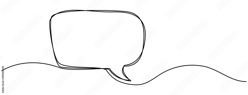 Poster Speech Bubble Single Line Icon. One continuous line drawing of Speech bubble square shaped. Chat cloud and thought dialogue symbol in simple linear style. Comic text comment concept in editable stroke