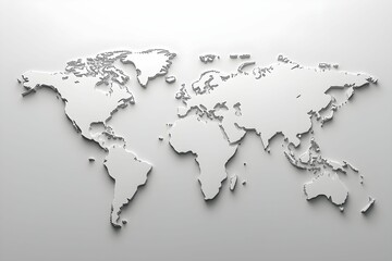 Relief world map of continents and oceans on white