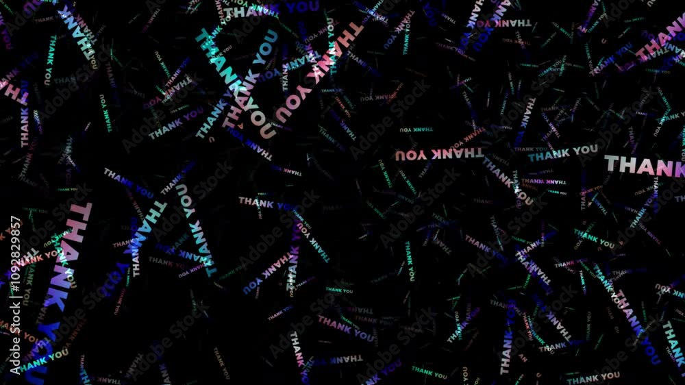 Poster loop colorful text of thank you word flying motion animation on black background. 4k 3d for element 