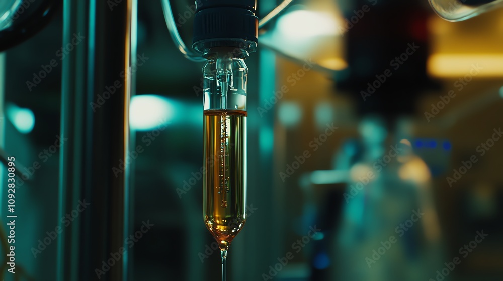 Poster close-up of a scientific lab setup with a liquid-filled pipette.