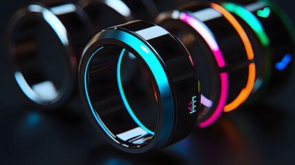 Wearable technology gadgets like smart rings and fitness bands tracking users health metrics