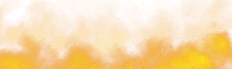 Fantastic orange smoke background. Magic orange smoke with glitter and small particles of twinkling stars. Fog with luminous particles. Orange vapor with stardust. Morning fog over land or water surfa