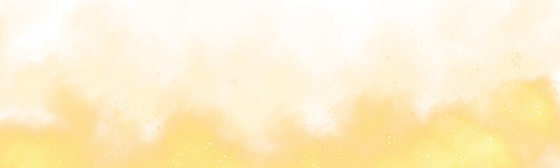 Fantastic yellow smoke background. Magic yellow smoke with glitter and small particles of twinkling stars. Fog with luminous particles. Yellow vapor with stardust. Morning fog over land or water surfa