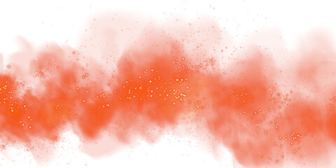 Obraz premium Fantastic red smoke background. Magic red smoke with glitter and small particles of twinkling stars. Fog with luminous particles. Red vapor with stardust. Morning fog over land or water surface, magic