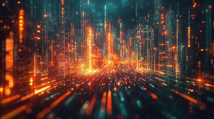 Fototapeta premium Abstract digital landscape with glowing lines and particles