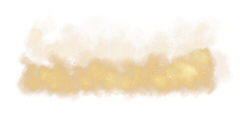 Fototapeta premium Fantastic golden smoke background. Magic golden smoke with glitter and small particles of twinkling stars. Fog with luminous particles. Yellow vapor with stardust. Morning fog over land or water surfa