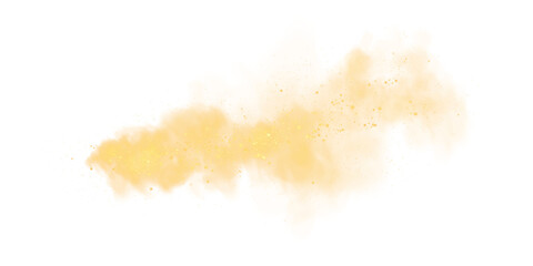 Fantastic yellow smoke background. Magic yellow smoke with glitter and small particles of twinkling stars. Fog with luminous particles. Yellow vapor with stardust. Morning fog over land or water surfa