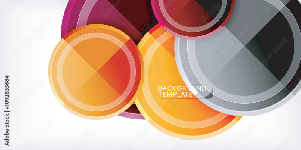 Poster abstract background - multicolored circles, trendy minimal geometric design, vector illustration