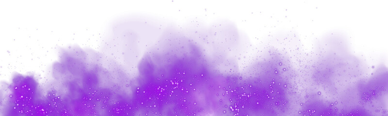 Fantastic purple smoke background. Magic purple smoke with glitter and small particles of twinkling stars. Fog with luminous particles. Purple vapor with stardust. Morning fog over land or water surfa