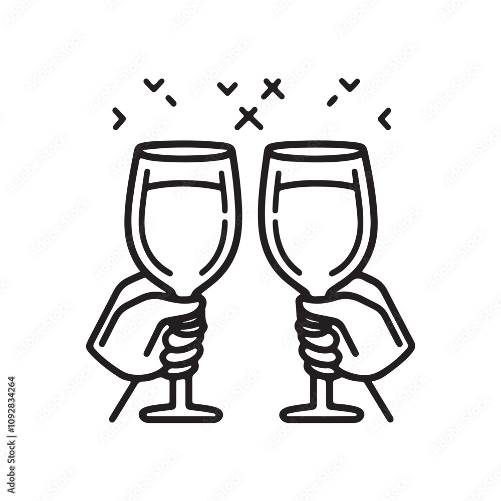 Poster two glasses of champagne isolated vector elements outline symbol for web design on white background