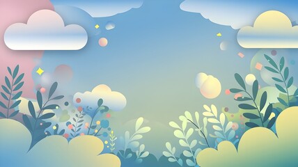 Obraz premium A background designed with paper texture using nature as the subject of spring, such as rivers, mountains, trees, flowers, sun, clouds, hills, and water.