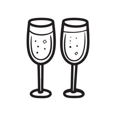 two glasses of champagne isolated vector outline design on white background 
