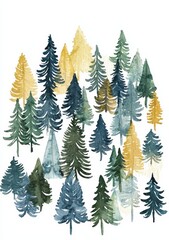 Obraz premium Colorful watercolor trees in various styles.