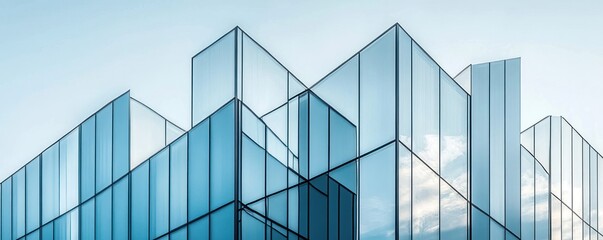 Obraz premium Abstract glass architecture with geometric shapes reflecting the sky.
