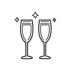 glass of wine isolated vector outline design on white background 