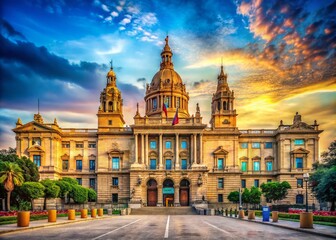 Naklejka premium Military Government Building in Barcelona: A Study of Architectural Power and Historical Significance in Spain's Urban Landscape