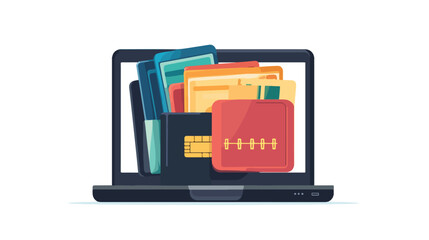 Modern Electronic Wallet on Laptop Computer Vector Illustration