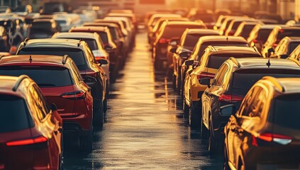 Obraz premium A fascinating perspective on car lots captured through generative AI technology.