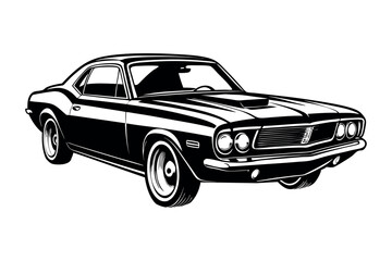 Naklejka premium Classic muscle car silhouette in black and white vector illustration
