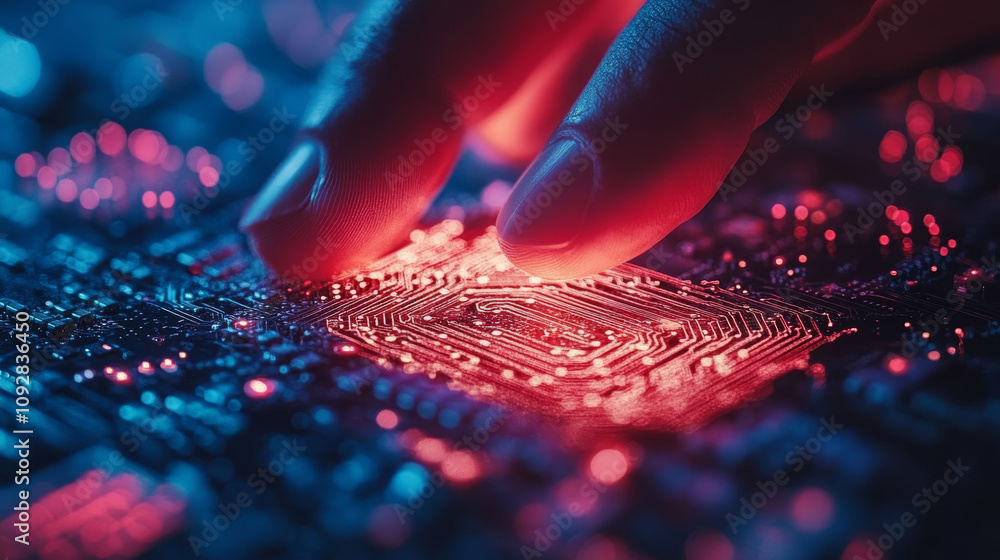 Poster the biometric fingerprint authentication button. the concept of digital security.