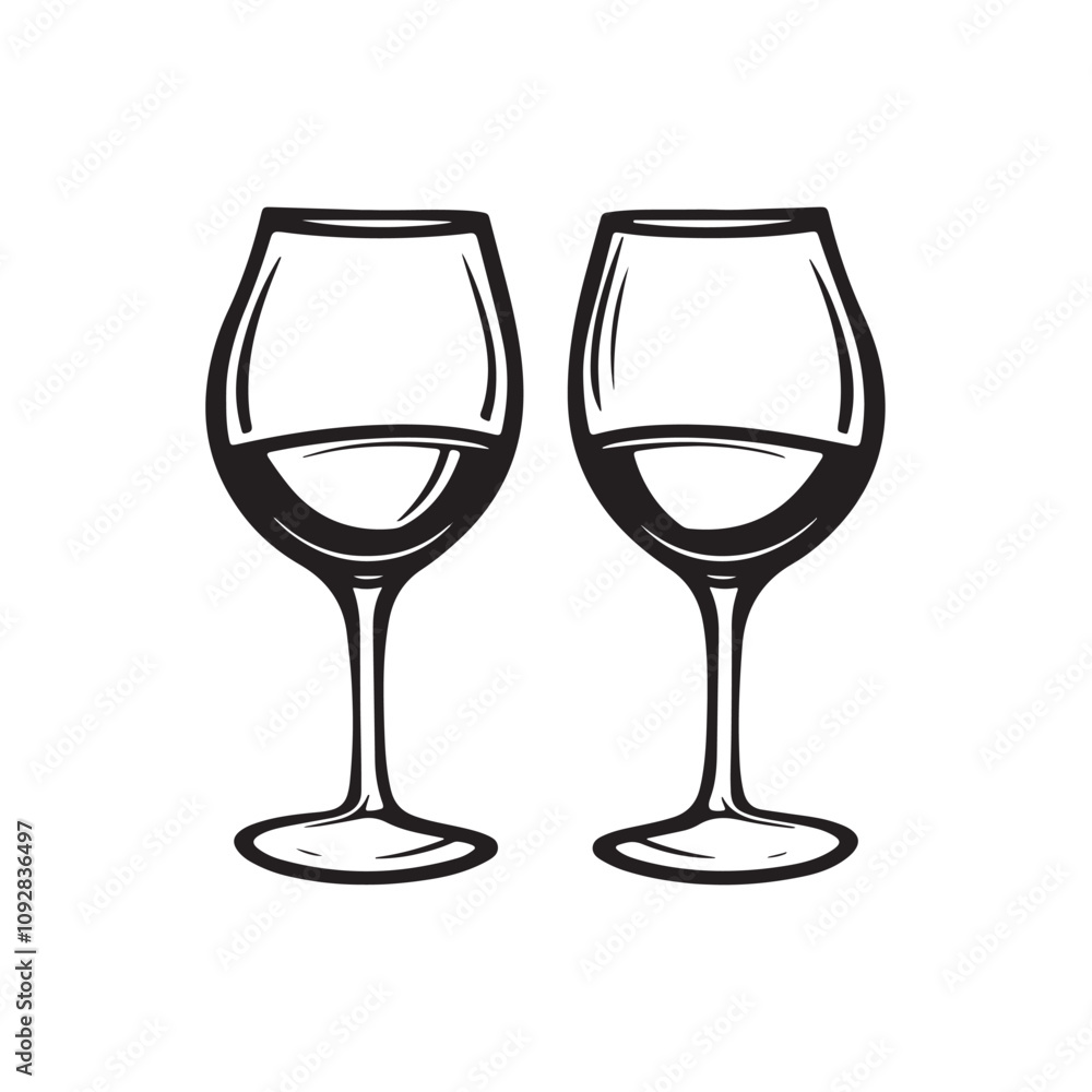 Poster two glasses of champagne isolated vector elements for web design on white background