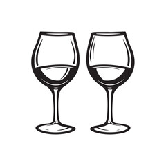 two glasses of champagne isolated vector elements for web design on white background