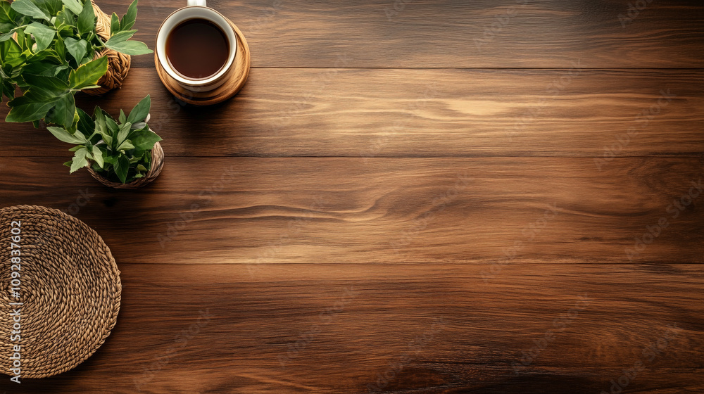 Leinwandbilder Table top background. Wooden table mock up background minimalistic copy space countertop top view