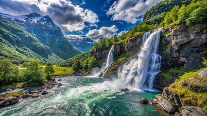 Waterfall Gjerdefossen, at Ornesvingen viewpoint, Geirangerfjord, near Geiranger, More og Romsdal, Norway, Europe