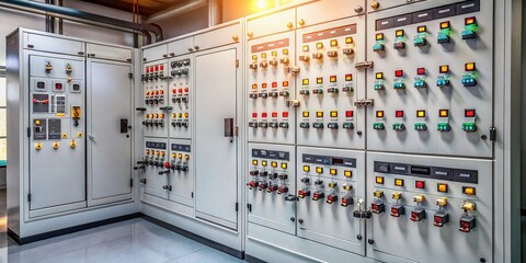 Minimalist Control Cabinet for Monitoring Voltage and Current in Electric Power Lines - Aesthetic Maintenance Service Setup with Clear Display of Electrical Parameters