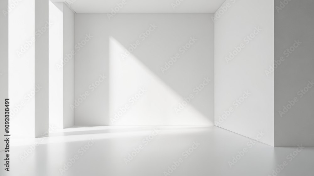 Poster White room empty background mock up with window sunlight and shadows copy space interior design. Room with empty space and white walls