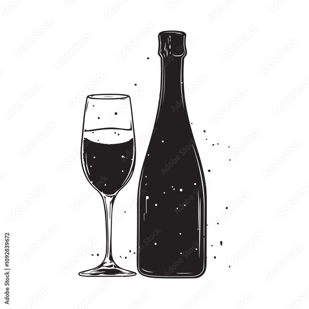 Poster elegant drinking bottle and glass vector set for restaurant and print use
