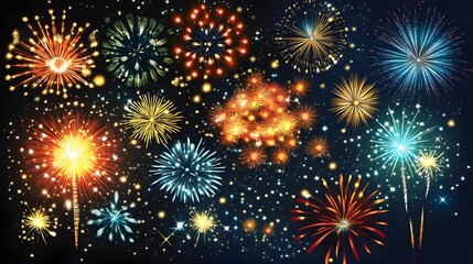 Fototapeta premium Vibrant fireworks lighting up the night sky, celebrating the Festival of Lights