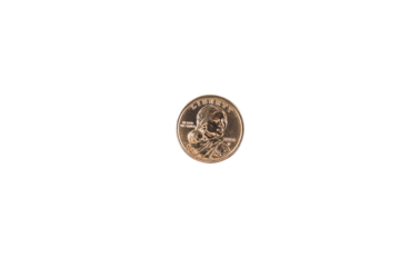 One dollar gold coin. Transparent isolated background. PNG.