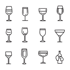 set of wine glass icon graphics elements outline symbol for web isolated vector design