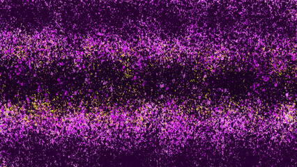 Abstract background featuring a dark purple base with a dense array of splatters and speckles in shades of pink, purple, and yellow. The pattern is dynamic and visually striking