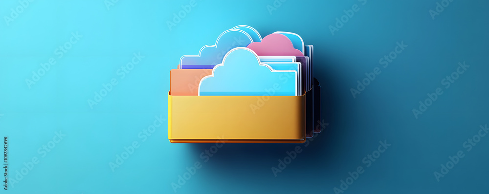Poster cloud storage folder with collaboration tools, showing seamless file sharing between multiple users