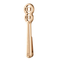 A gold colored object with two circles on it